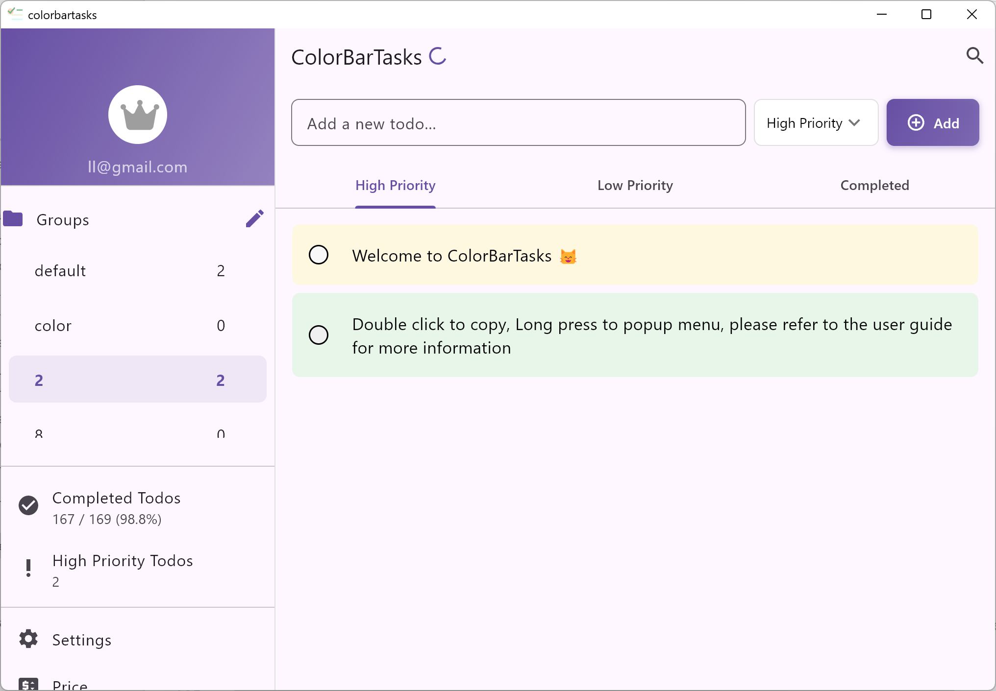 ColorBarTasks desktop interface showing task management and organization